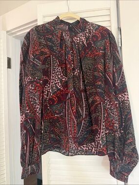 Vanessa Bruno Red & Green Paisley High-Neck Blouse